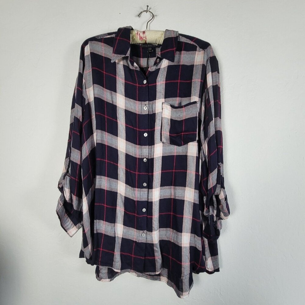 Jane + Delancey Women Long Sleeve Button Up Plaid Flannel Tunic Shirt Sz 2X New